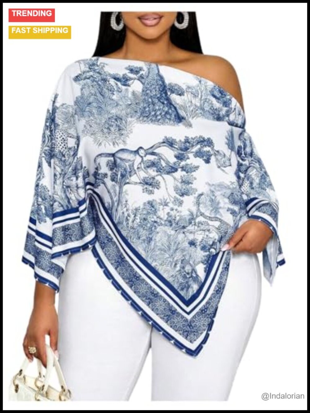 Women's Plus Size Boho Off Shoulder Asymmetrical Blouse Top Flowy Poncho